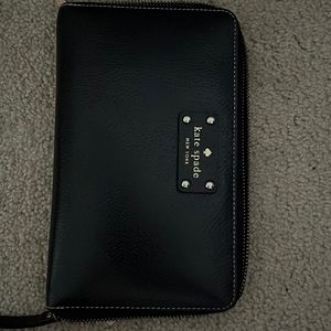 Kate Spade Wallet Saffiano Leather Zip Around Wallet With Light Gold Toned trim
